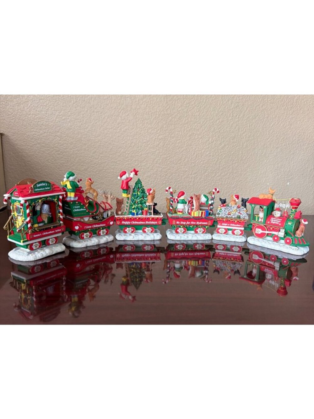 Danbury Mint Chihuahua Christmas Express Train 6 Piece Set Dog Holiday Decor - Picture 3 of 15
